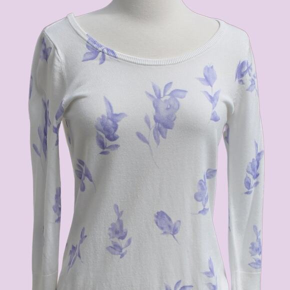 Premise Studio Women's Pullover Sweater Purple Floral White Lightweight Size S - Picture 3 of 13